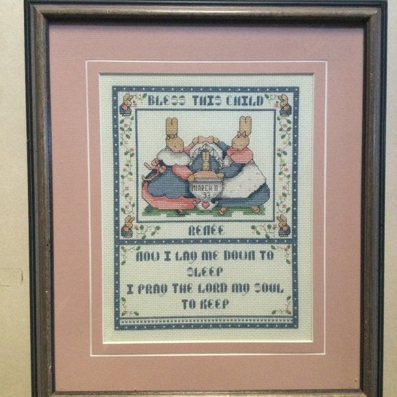 Cross stitch bless this child framed wall decor - Picture 1 of 3